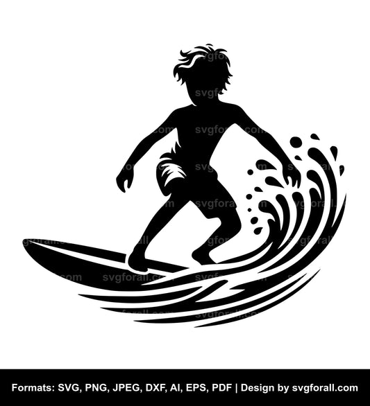 Boy Surfing Vector SVG