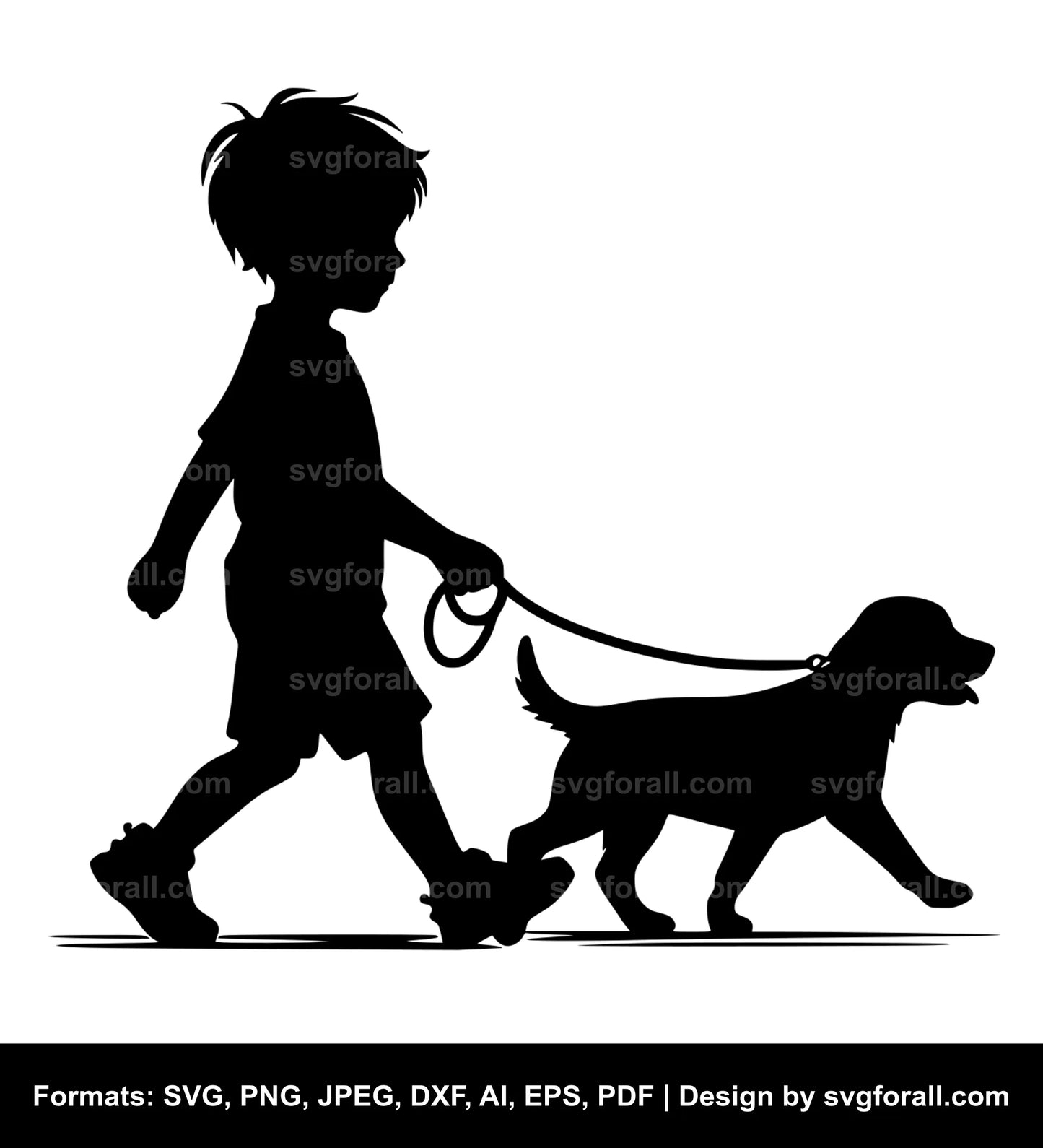 Boy Walking Dog Black SVG