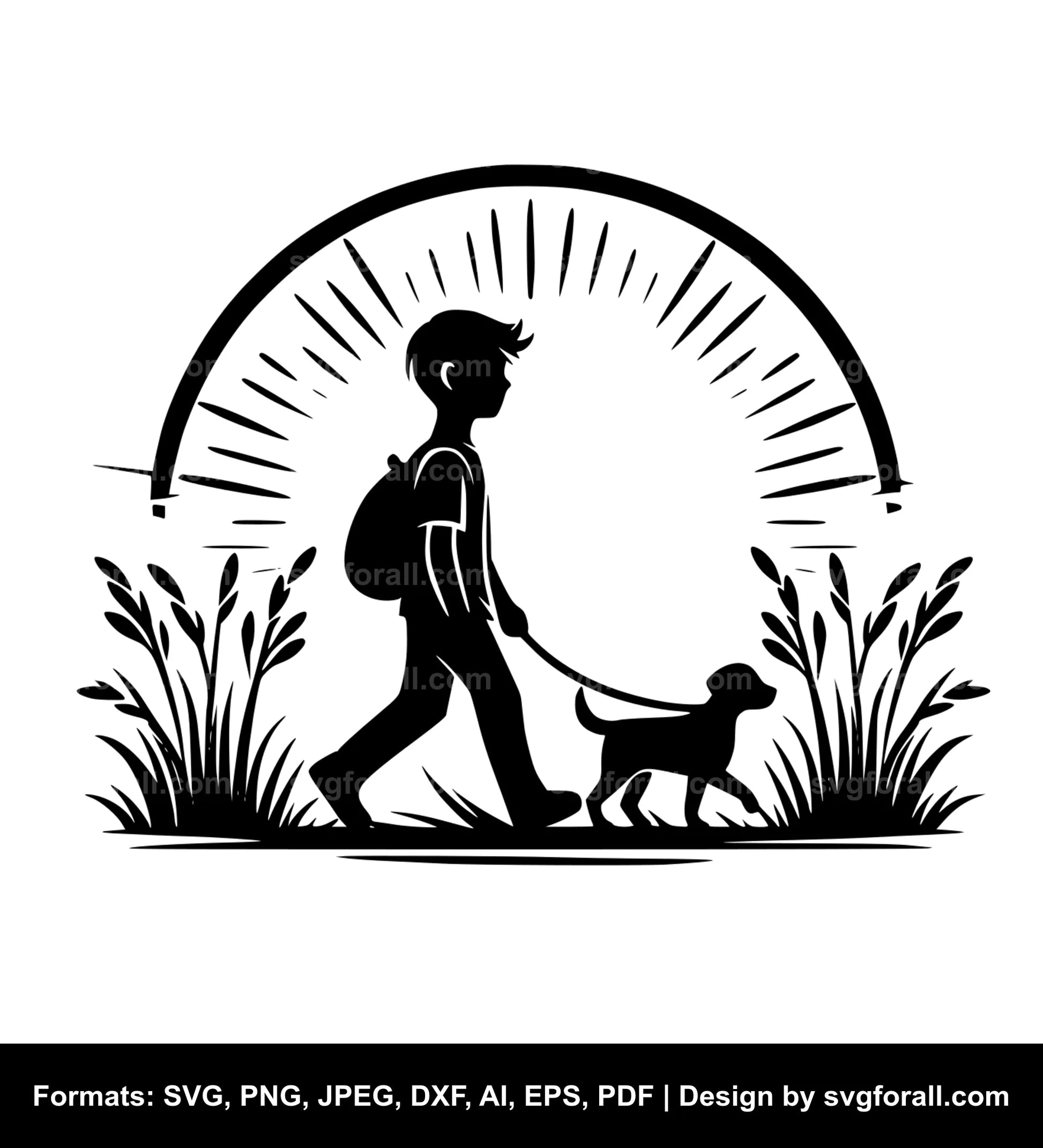 Boy Walking Dog Cricut SVG