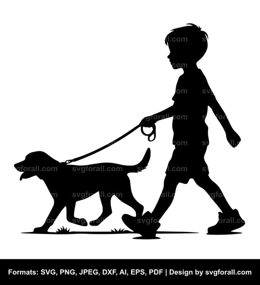 Boy Walking Dog SVG