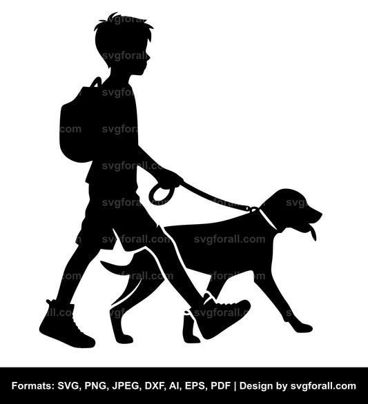 Boy Walking Dog SVG File