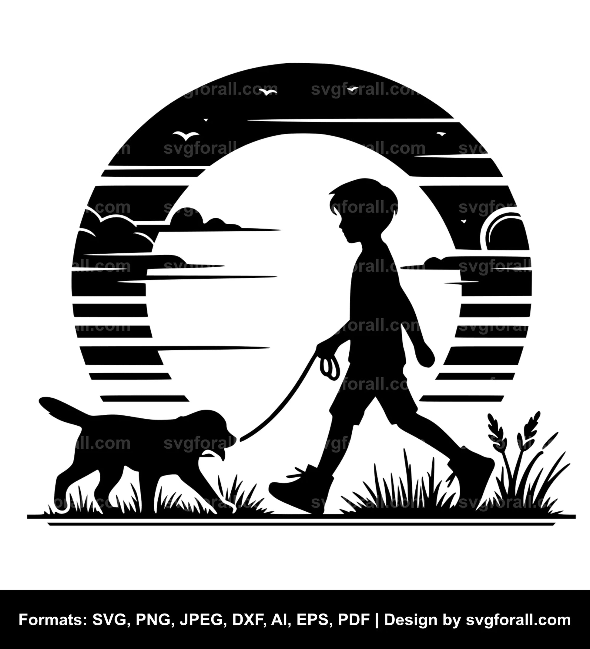 Boy Walking Dog SVG PNG