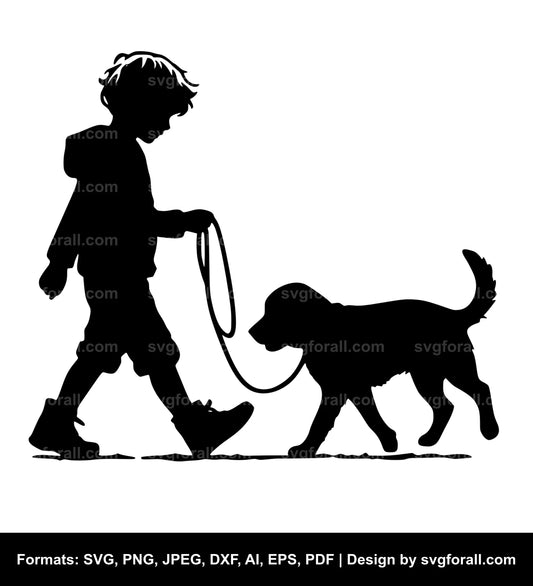 Boy Walking Dog SVG Vector