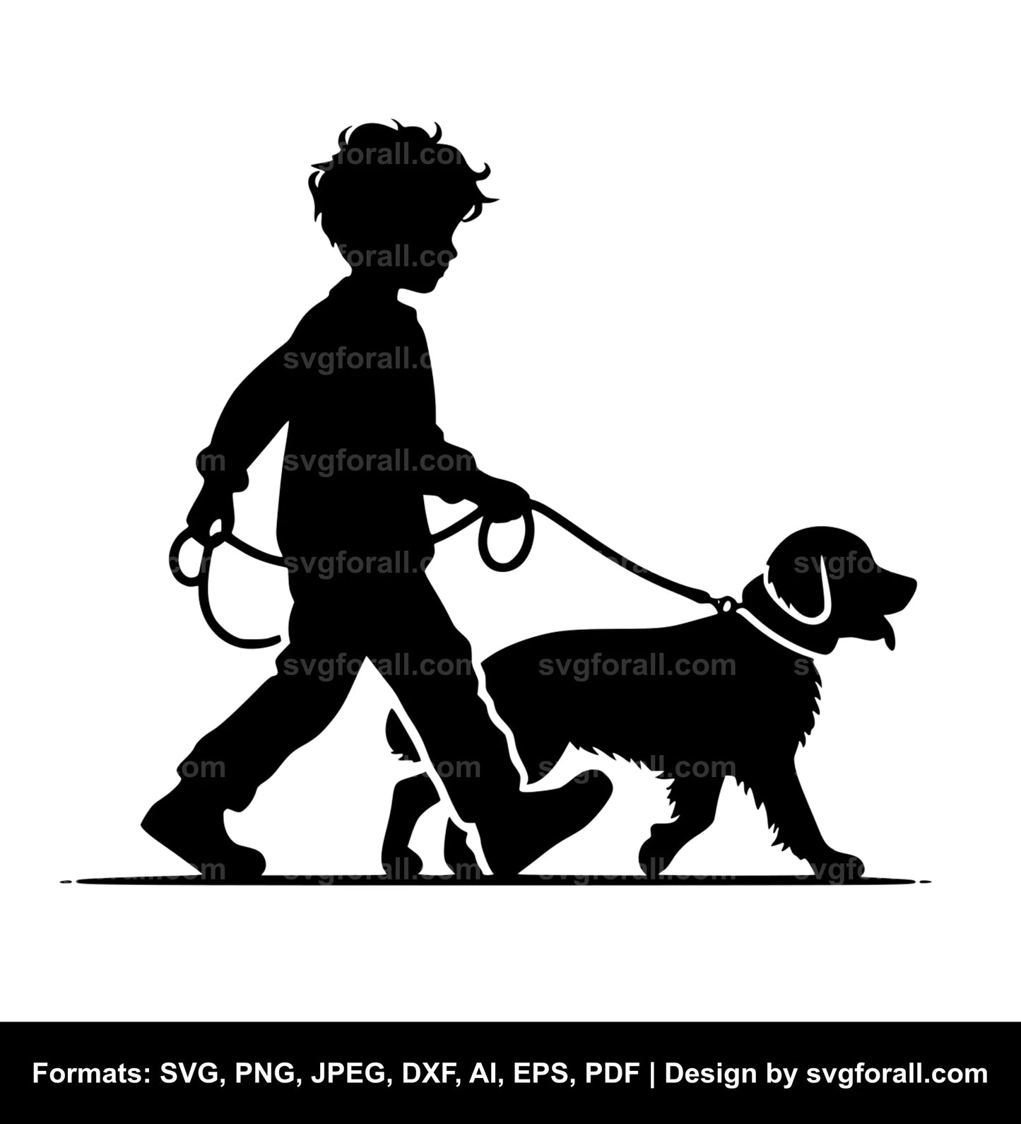 Boy Walking Dog Vector SVG