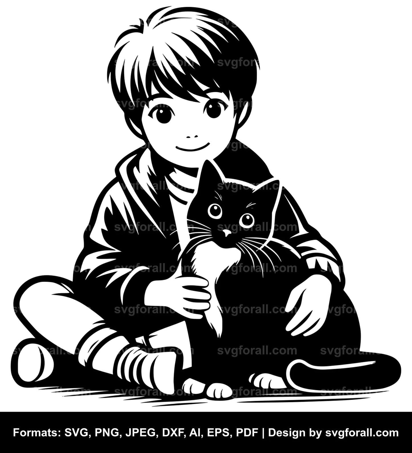 Boy With Cat SVG File