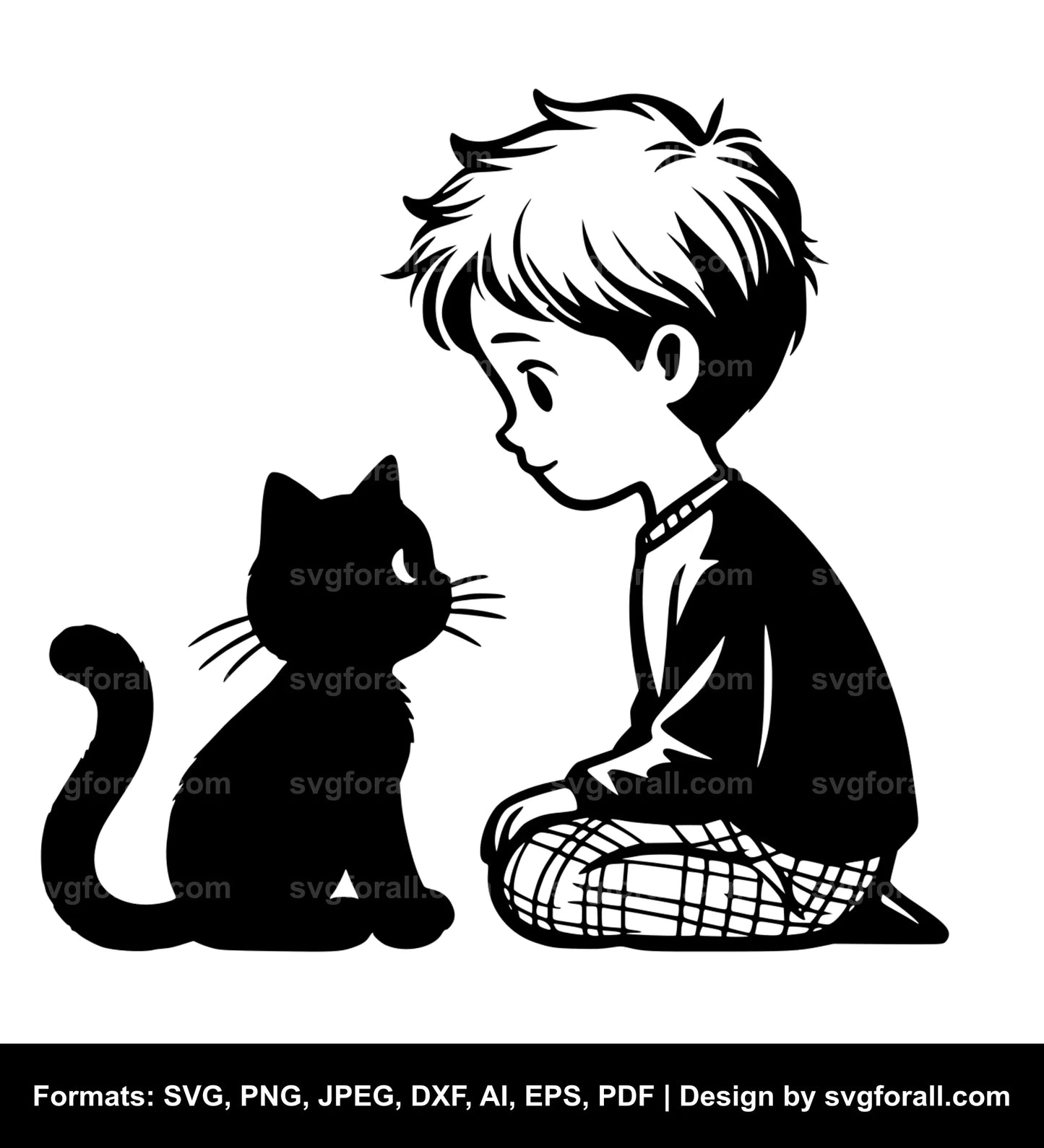 Boy With Cat SVG Vector