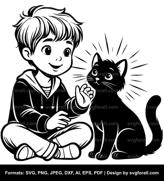 Boy With Cat Vector SVG