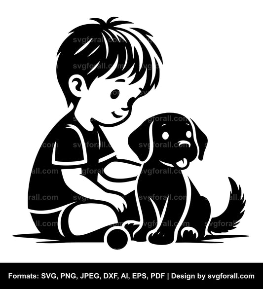 Boy With Dog Black SVG