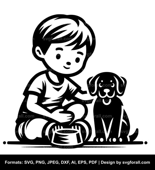 Boy With Dog SVG Vector