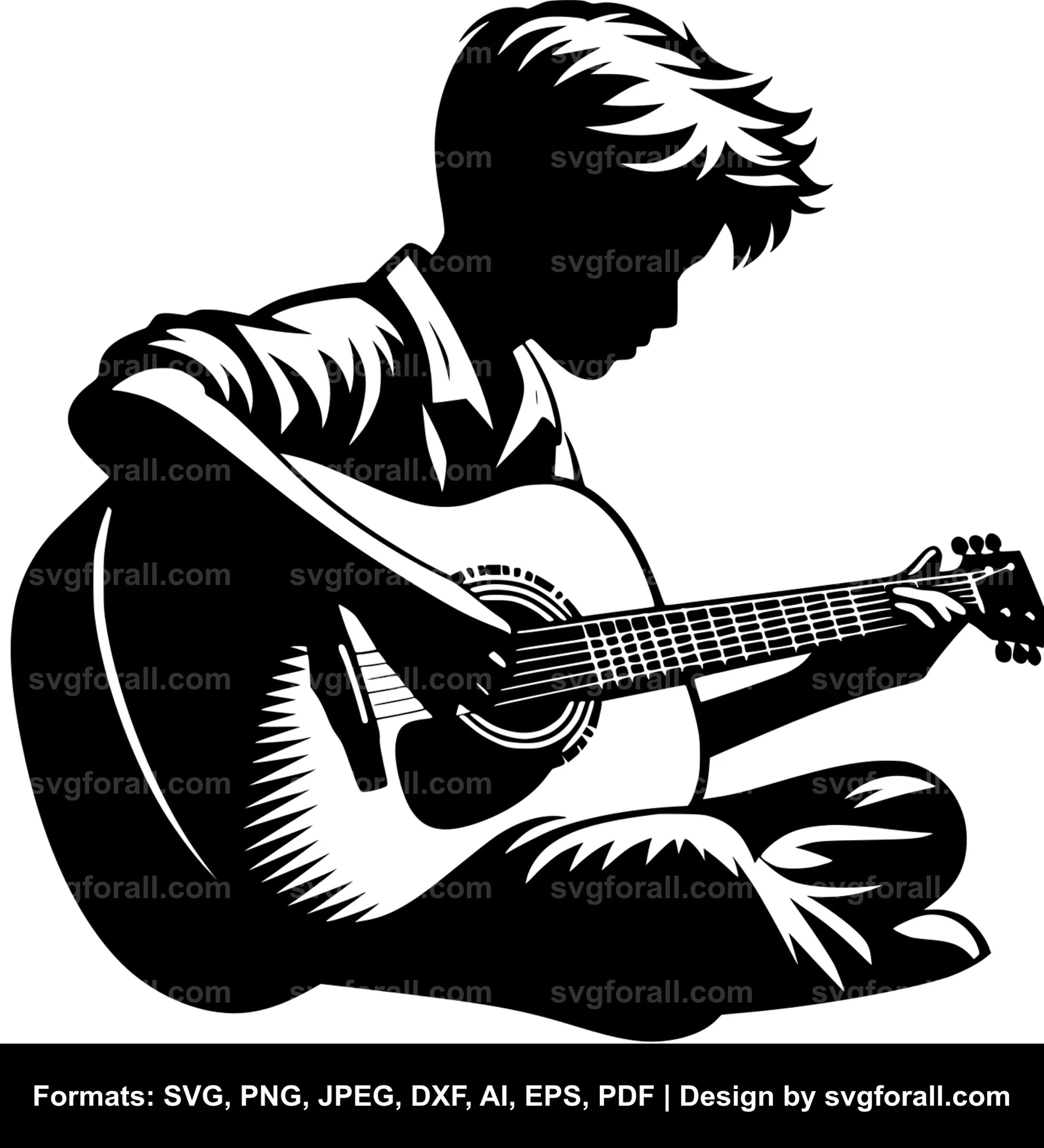 Boy With Guitar Black SVG