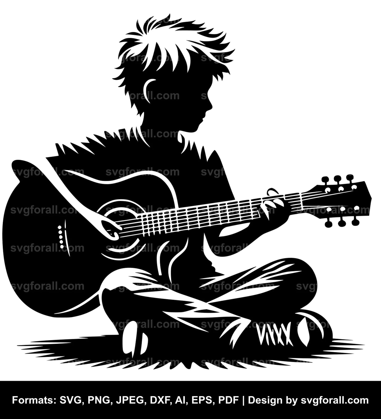 Boy With Guitar SVG Design