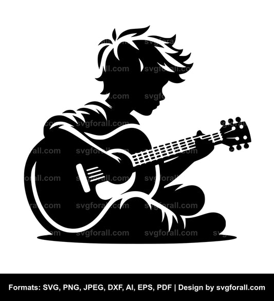 Boy With Guitar SVG File