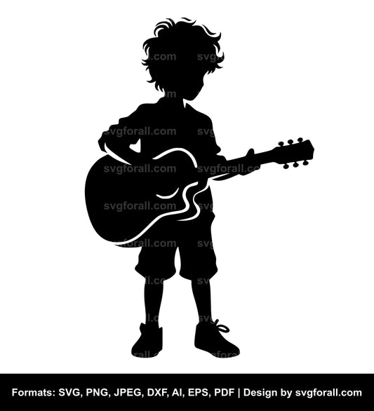 Boy With Guitar SVG Vector