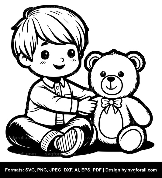 Boy With Teddy Bear Cricut SVG