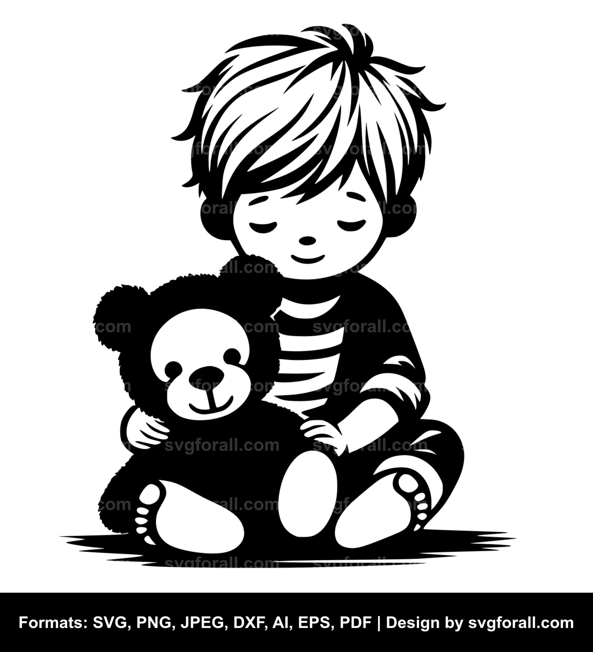 Boy With Teddy Bear SVG