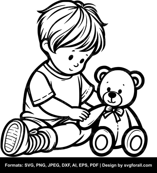 Boy With Teddy Bear SVG File