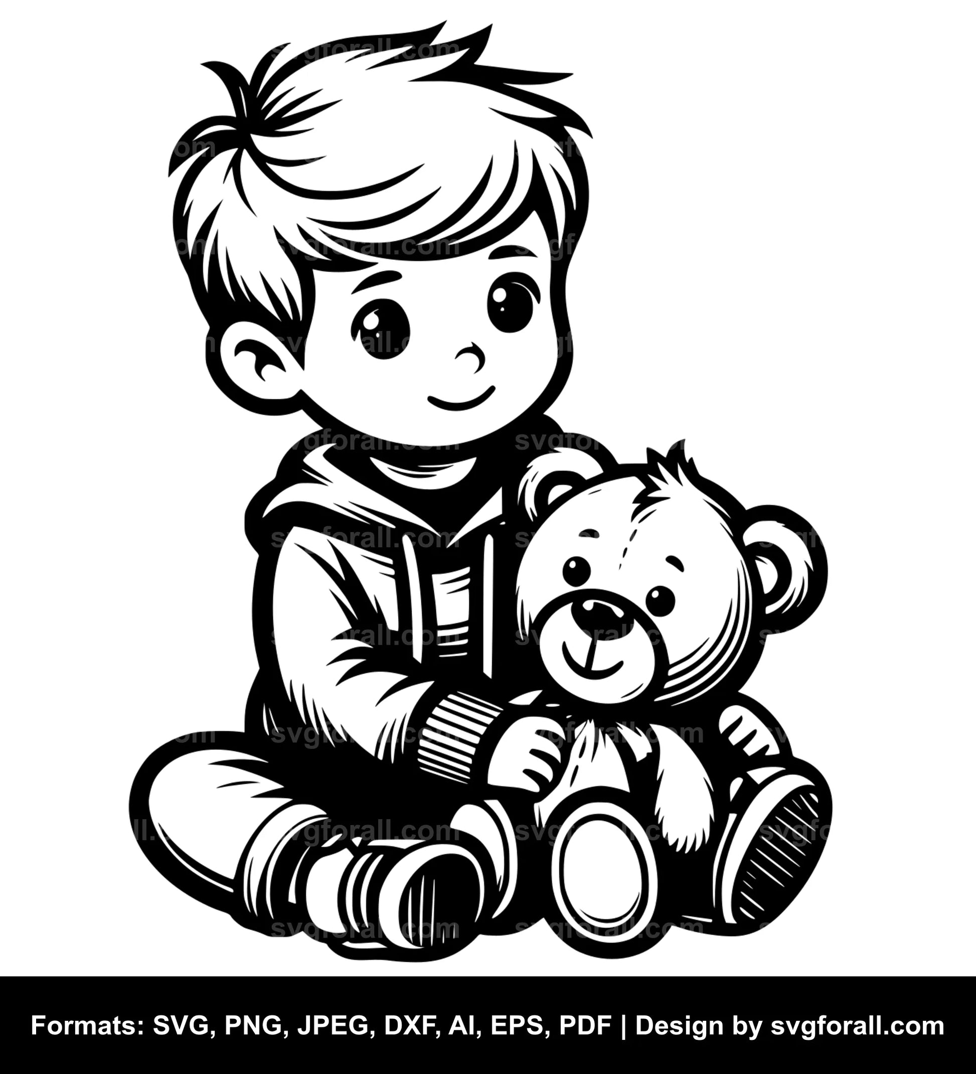 Boy With Teddy Bear SVG PNG