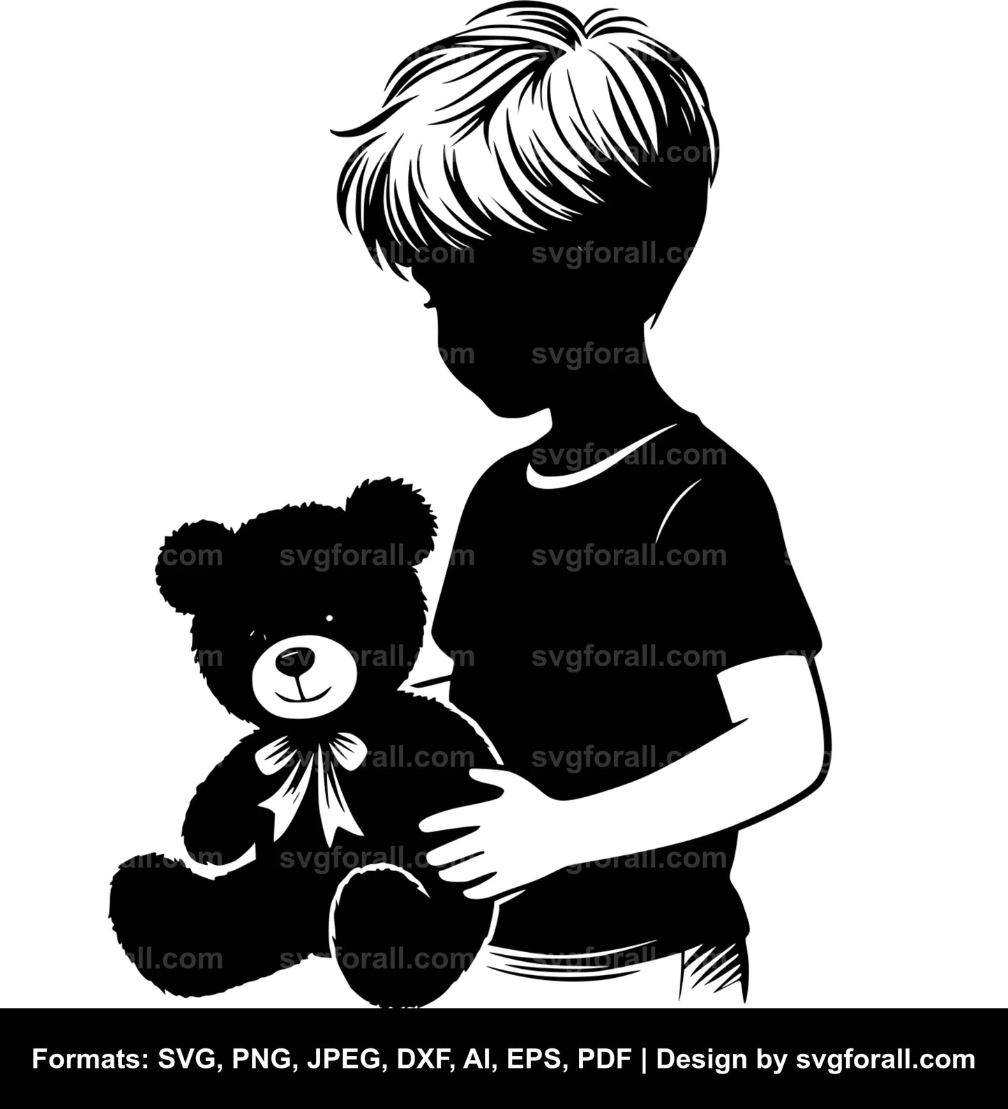 Boy With Teddy Bear Vector SVG