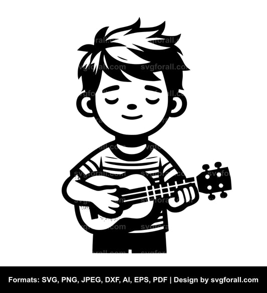 Boy With Ukulele Black SVG