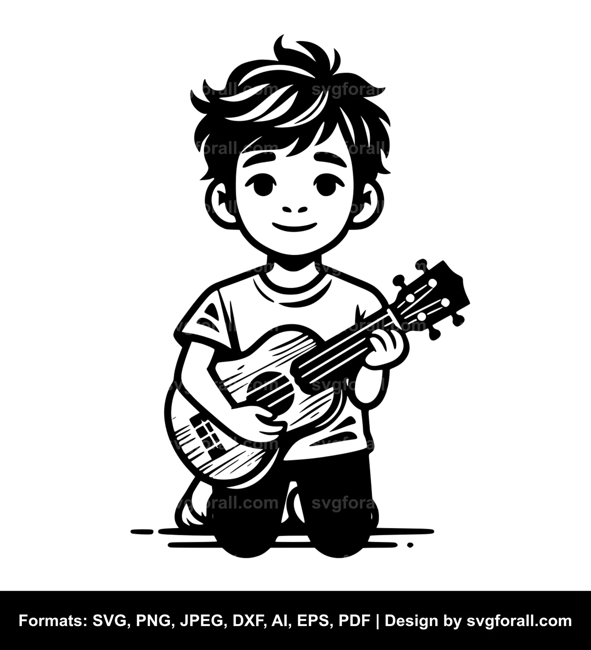 Boy With Ukulele SVG Vector