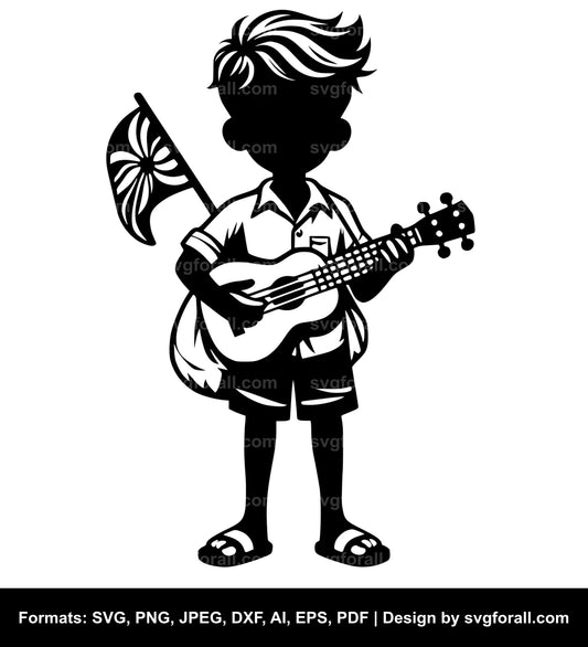 Boy With Ukulele Vector SVG