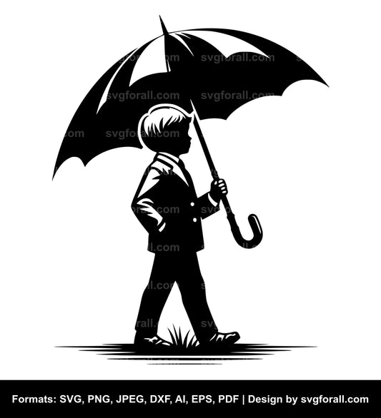 Boy With Umbrella Black SVG