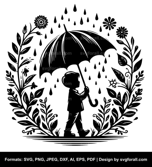 Boy With Umbrella Cricut SVG