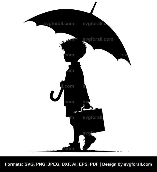 Boy With Umbrella SVG File