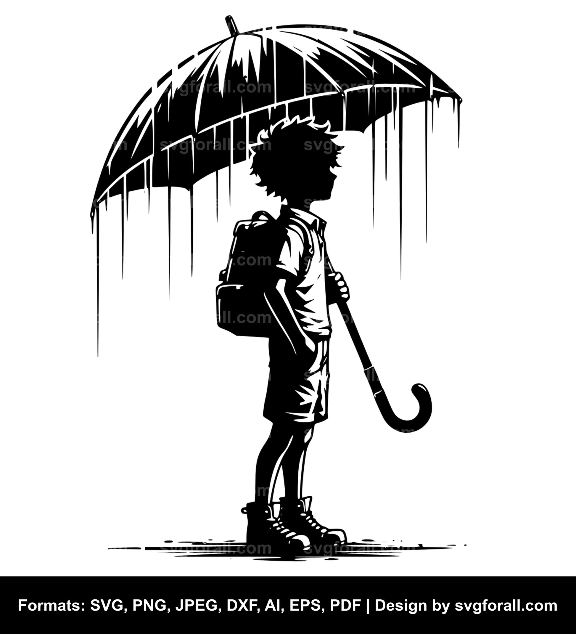 Boy With Umbrella SVG Vector