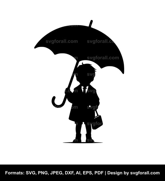 Boy With Umbrella Vector SVG