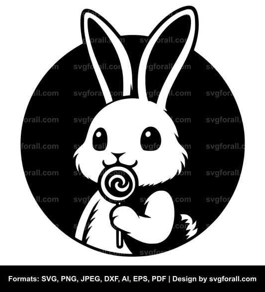 Bunny Holding Lollipop Black SVG