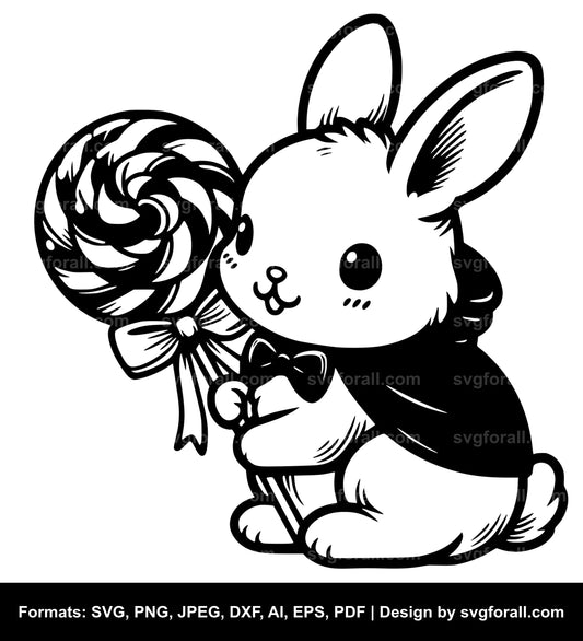 Bunny Holding Lollipop Vector SVG