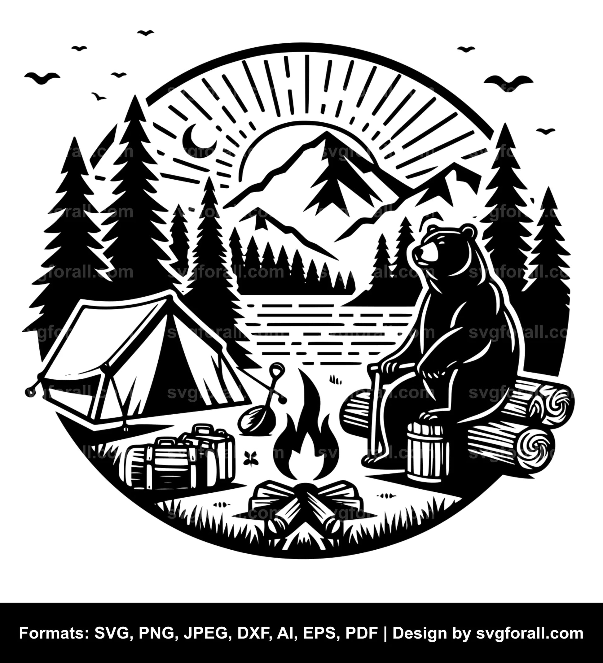 Camping Bear Black SVG