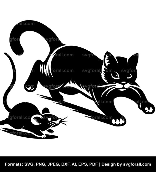 Cat Chasing Mouse SVG Vector