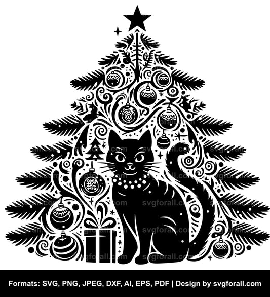 Cat Christmas Tree SVG Vector