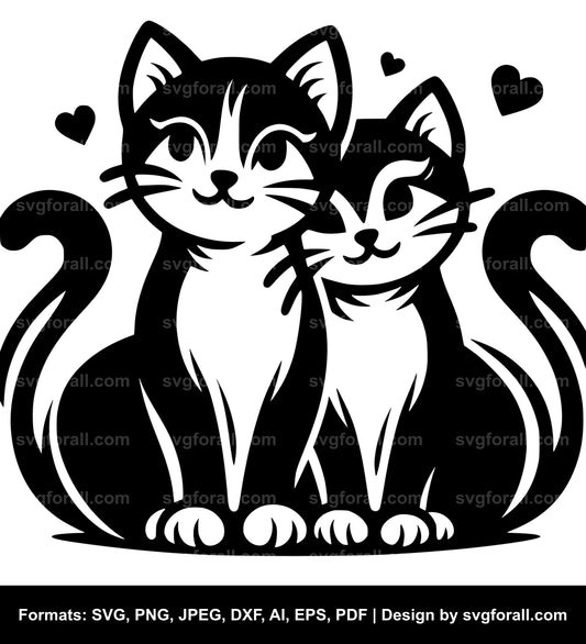 Cat Couple Black SVG