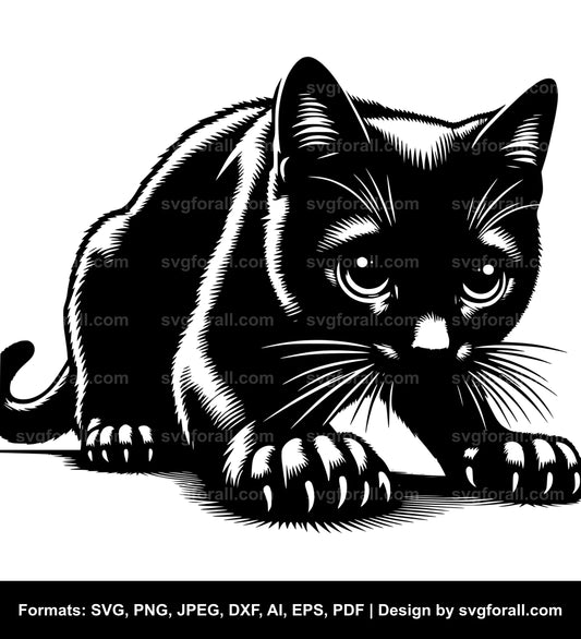 Cat Crouching Black SVG