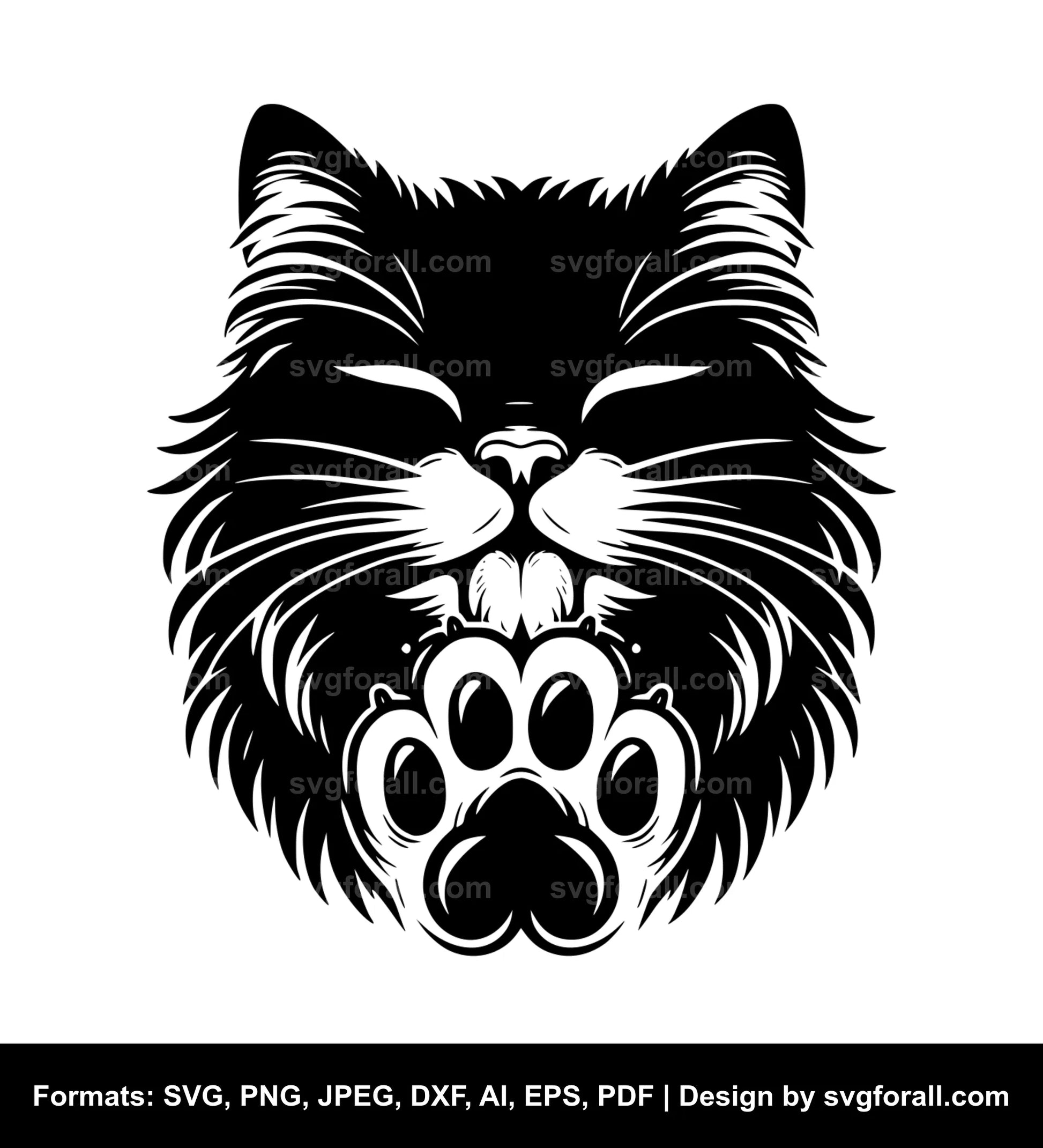 Cat Licking Paw Black SVG PNG