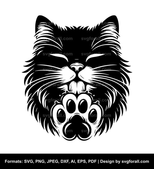 Cat Licking Paw Black SVG PNG