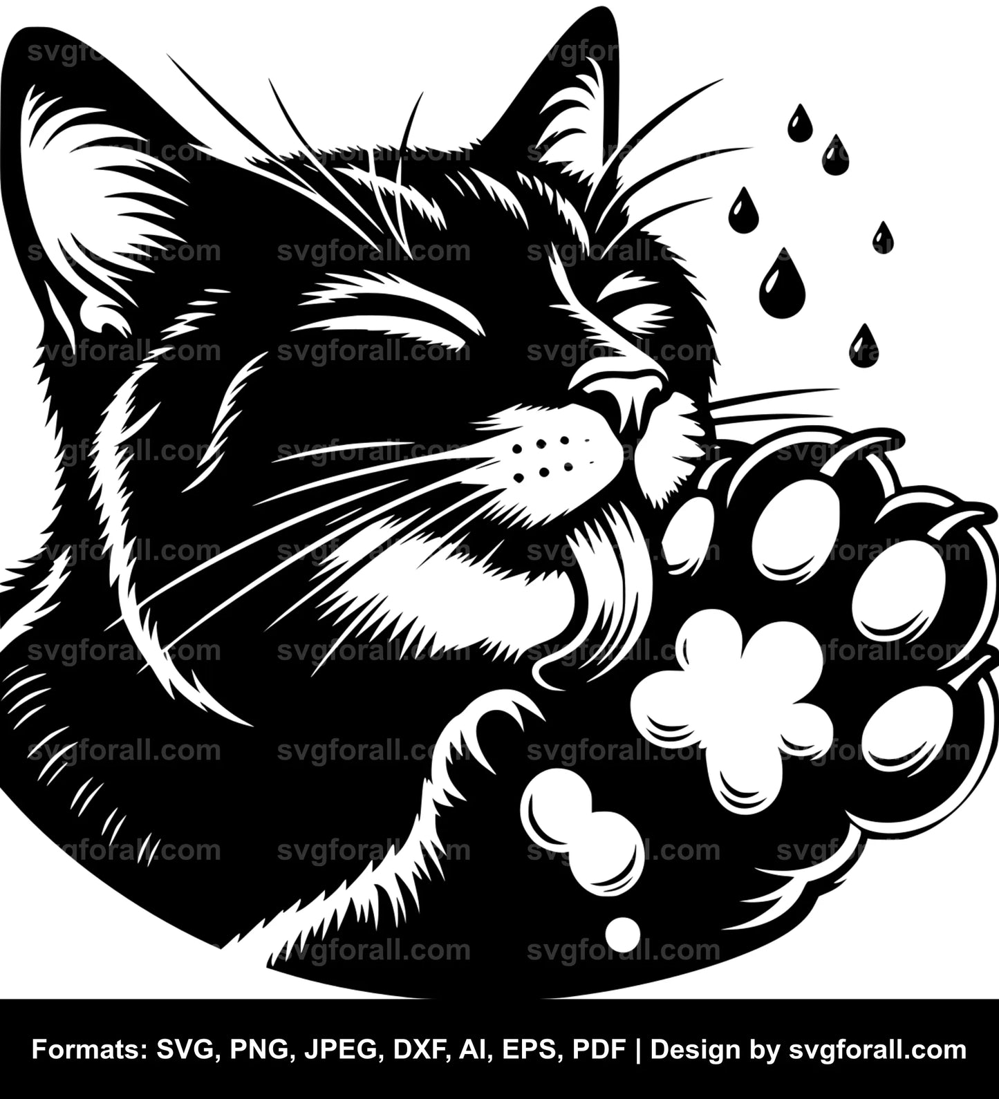 Cat Licking Paw Cricut SVG Design