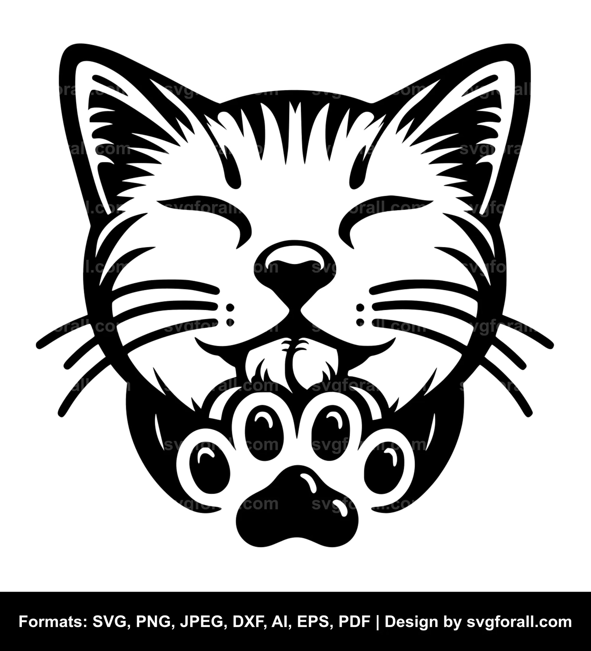 Cat Licking Paw Laser Cutting SVG