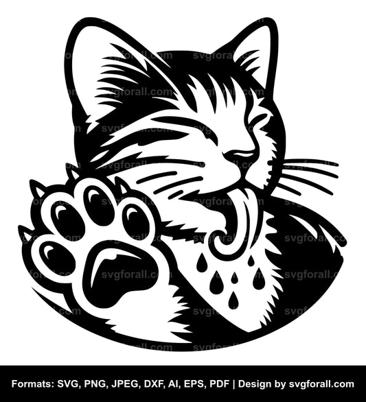 Cat Licking Paw SVG Clipart