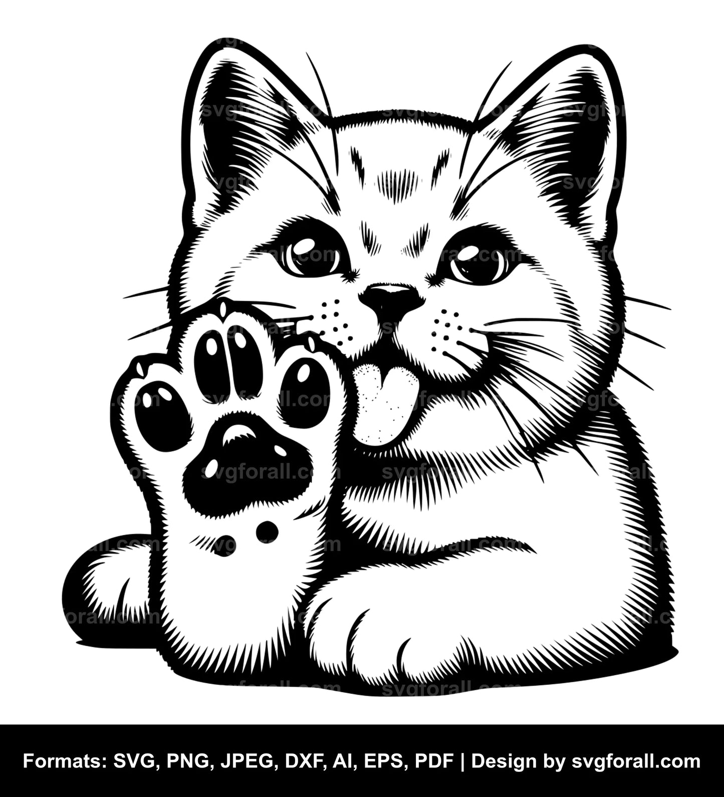 Cat Licking Paw SVG Cut File