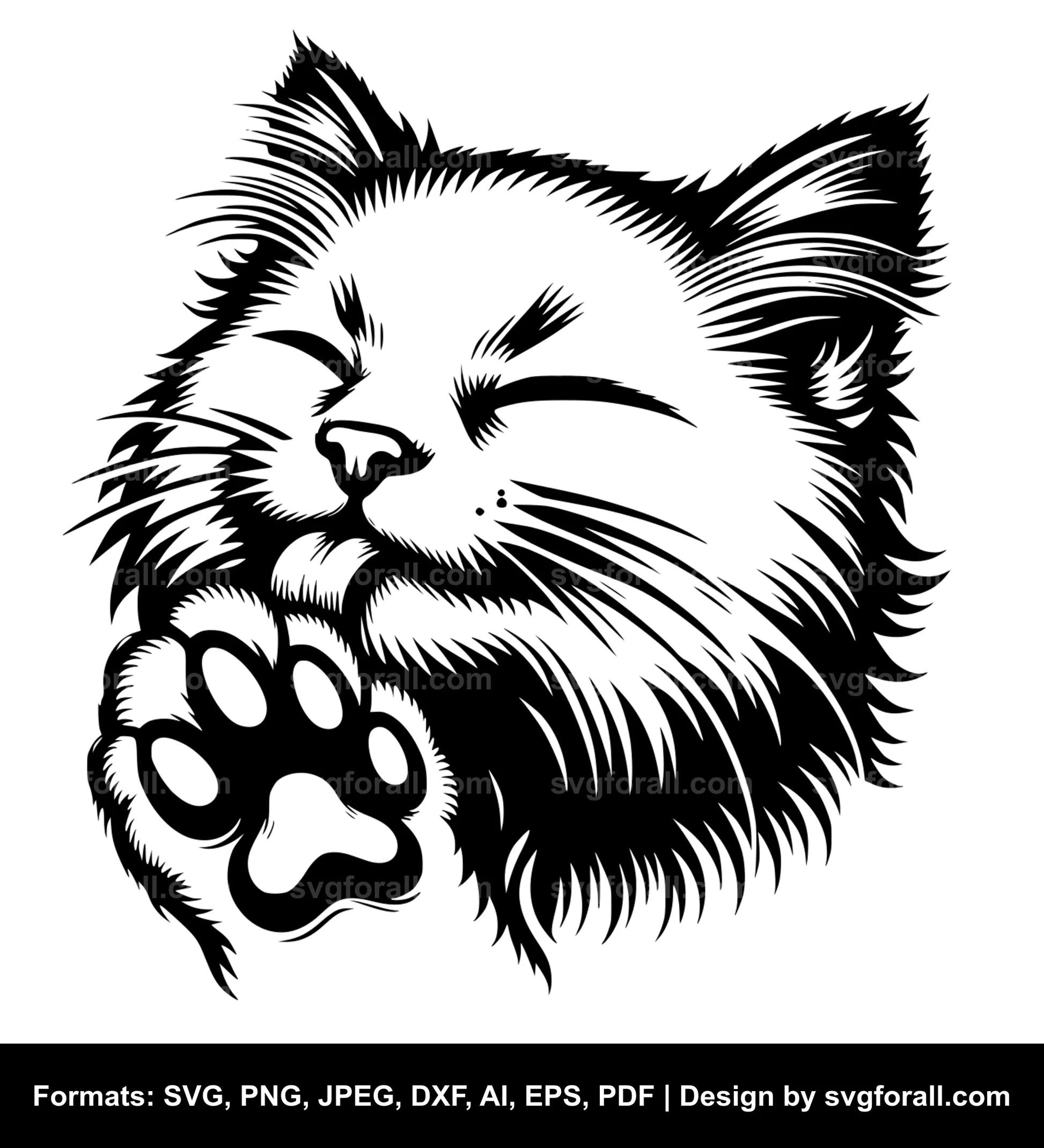 Cat Licking Paw SVG Cut Files