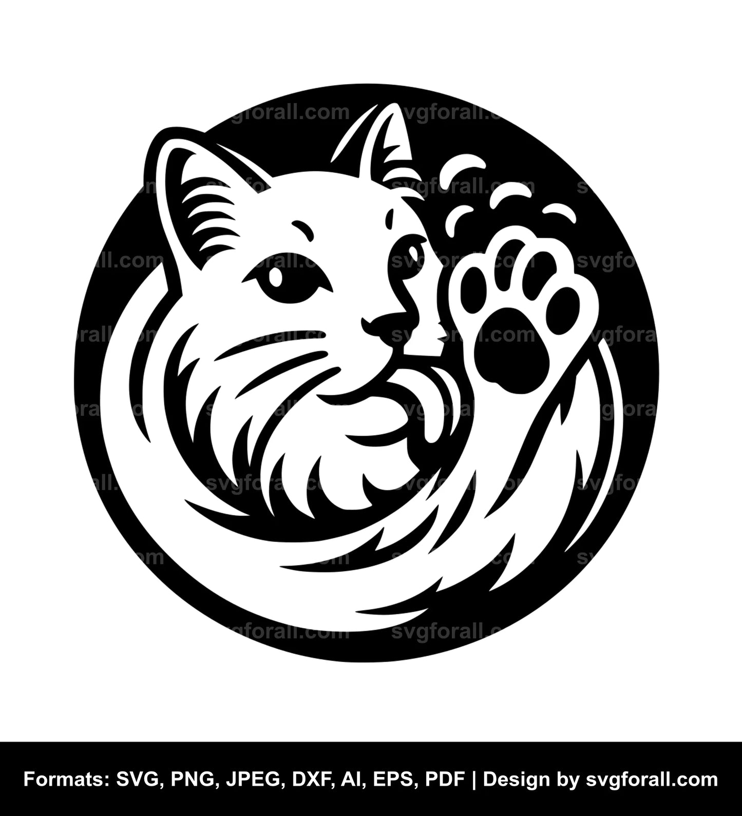 Cat Licking Paw SVG Design