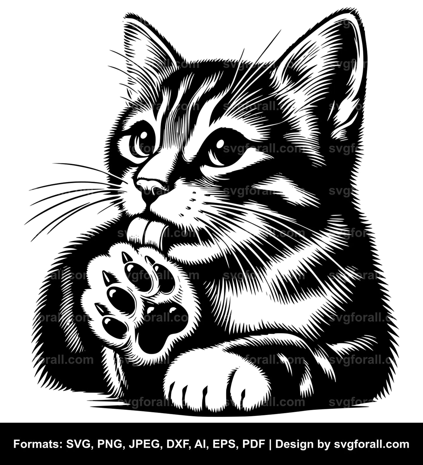 Cat Licking Paw SVG Download