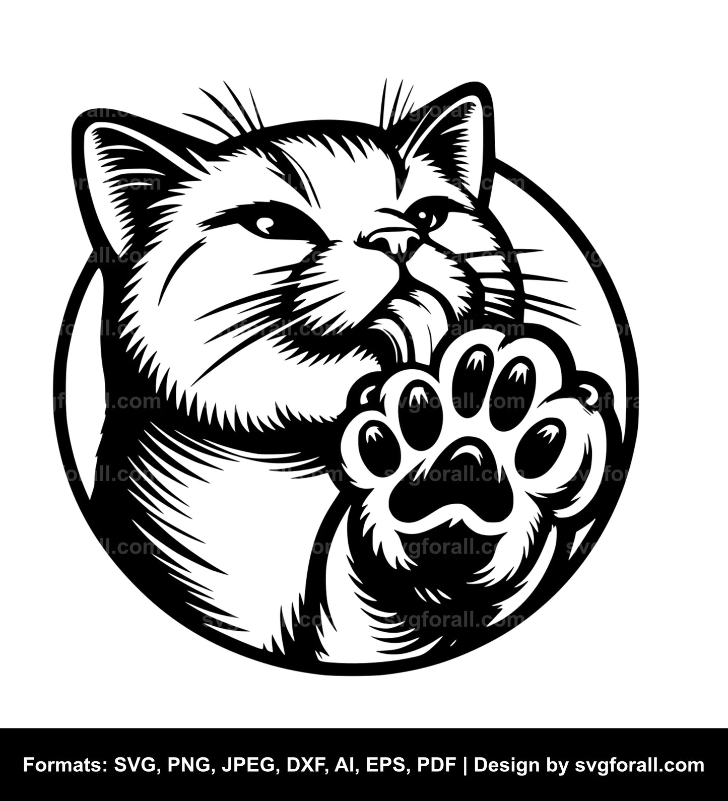 Cat Licking Paw SVG File