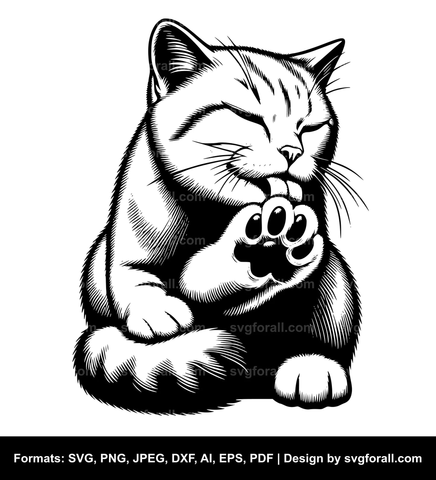 Cat Licking Paw SVG PNG Image