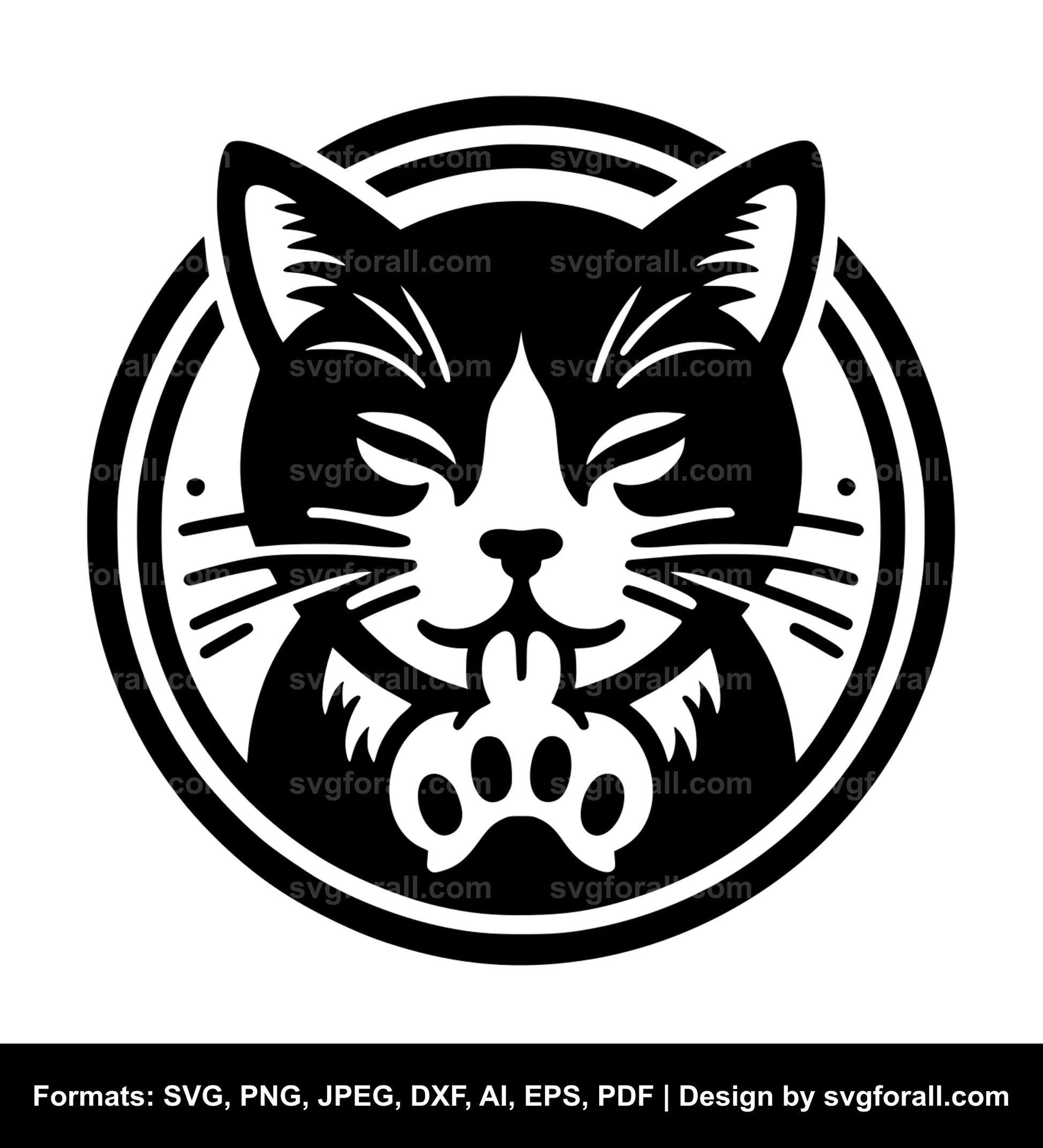 Cat Licking Paw SVG Vector