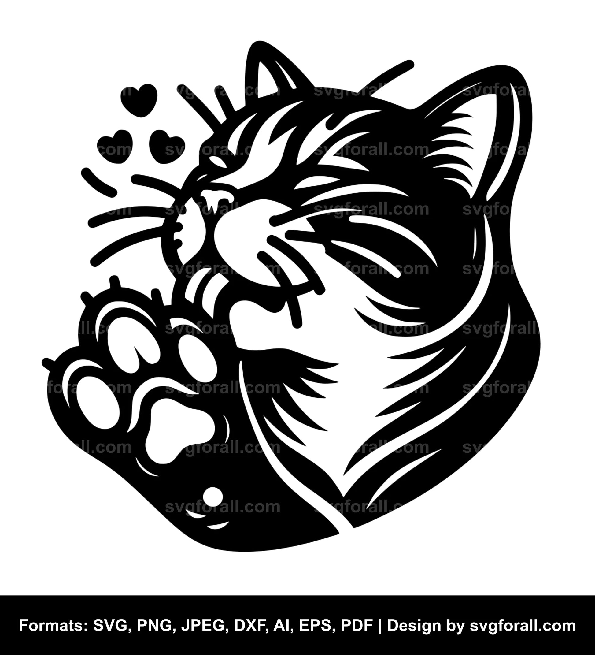 Cat Licking Paw SVG Vector Image